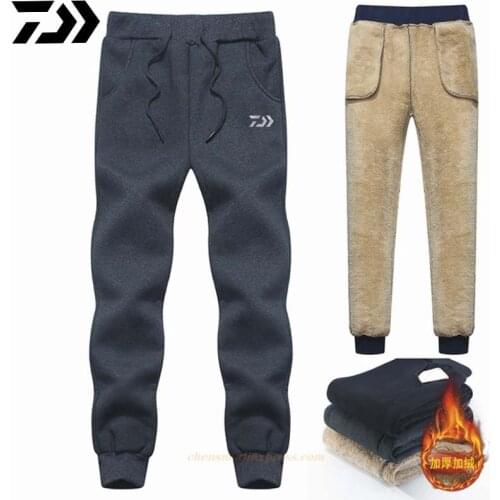 DAIWA Mens Wool Pants Velvet Cashmere Pants Men Thick Fleece Fishing Winter Super Warm Pant Heavyweight Trousers Men Sweatpants