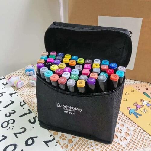 Children Marker Set 48 Colors Hand Painted Student Animation Oil Pen Two End Markers Painting Color Pens Watercolor Pencil