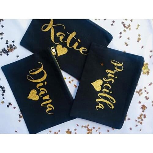 Customize names wedding bridal Bridesmaid Makeup Gift Make Up comestic Bags kits zipper pouches Clutches Birthday gifts