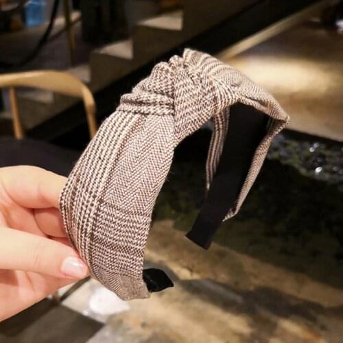 Vintage Plaid Velvet Big Hairband For Women Hair Accessories Fashion Jewelry Cross Knot Wide Hoops Bezel Headband Girl Ornament