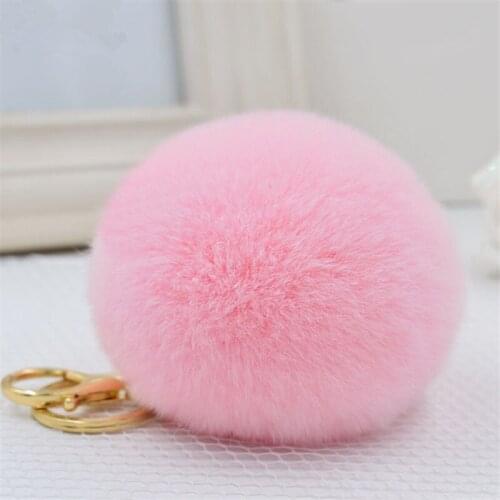 Luxury Llavero Real Rabbit fur ball fluffy women keychain keyring PomPom bag charm famous brand charms for handbags