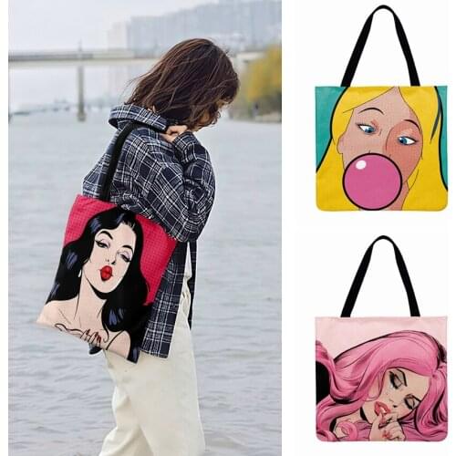 Outdoor Beach Bag American Cartoon Anime Pop Girls Print Tote Bag for Women Casual Tote Fashion Shopping Bag Ladies Shoulder Bag