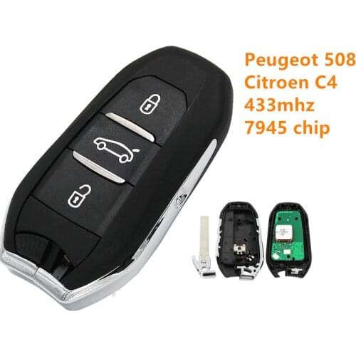 5pcs high quality OEM 3 button smart remote key for Peugeot Citroen DS5 FSK 434mhz with PCF7945/7953(HITAG2) 46 chip