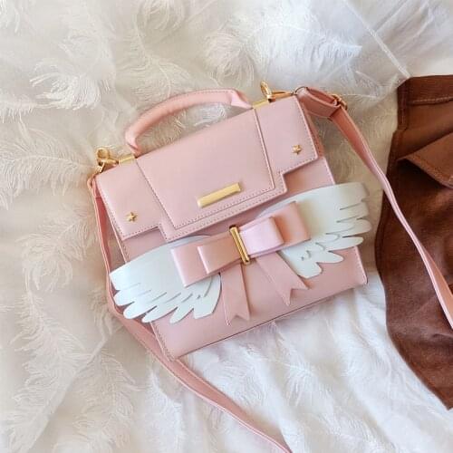 Lolita Wings Bow Girls Shoulder Bag Crossbody Bag for Women Pink Purses and Handbags Girls Bat Bag Designer Bag Pu Leather