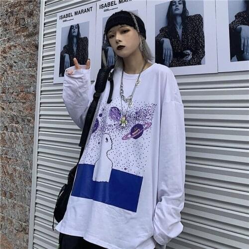 2020 Spring and Autumn Korean printing loose Tshirt bf round neck long sleeve T-shirt casual