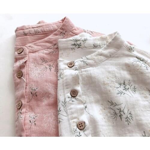 Vintage Cotton Linen Printed Women Shirts Summer 2021 O-Neck Long-Sleeved Casual All Match Female Outwear Tops