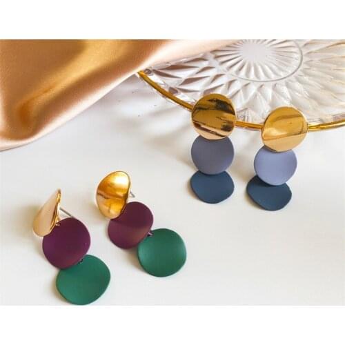 Orgin Summer Temperament Geometrical Circle Matte Splicing Contrast Color Dangle Earrings for Women High Street Metal Jewelry