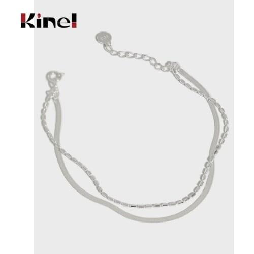 Kinel 100% 925 Sterling Silver Fashion Womens Jewelry Double Layer Bracelet 18.5cm For Gift Girls Lady Drop Shipping