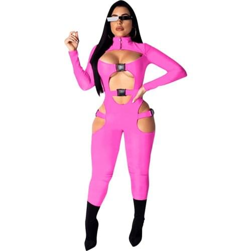 Women Solid Color Camouflage Print Long Sleeve Cutout Waist Skinny Full Length Jumpsuit Outfits Beach Holiday Romper Playsuit