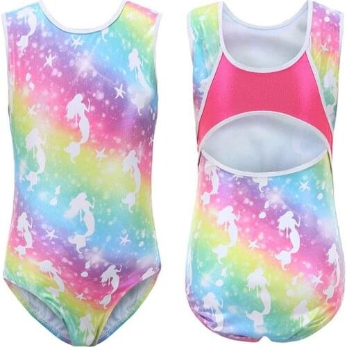 5-14Y Gymnastics Dancesuit Dress for Girls Sleeveless Gradient Color Ballet Dance Leotards Striped Costumes Ballet Suits QU