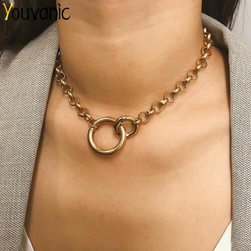 Youvanic Steampunk Circle Choker Necklace For Women Gold Alloy Thick Clavicle Chain Statement Necklace Neck Collor Jewelry 2220