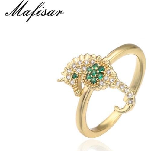 Mafisar Full Cubic Zircon Seahorse Charm Ring 2021 New Fashion Gold Color CZ Women Wedding Ring Engagement Jewelry Gift