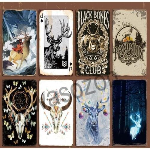 Animal Deer Metal Plaque Art Paint Metal Tin Sign Retro Poster Elk Vintage Tin Sign Deer Head Plaque Retro Bar Pub Wall Decor