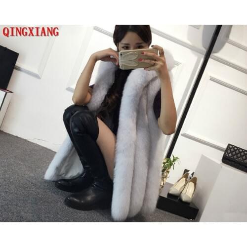 9 Colors S-3XL Plus Size Winter Warm Faux Fox Fur Thick Women Casual Vest Female 2019 Open Stitch Cardigan With Hat Hooded Coat