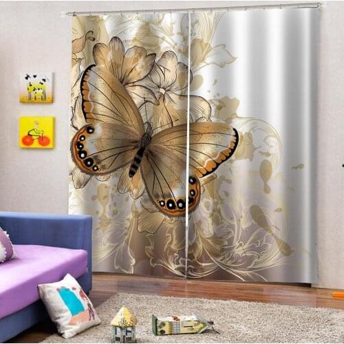 Gold butterfly curtains 3D Window Curtains For Living Room Bedroom Customized size stereoscopic curtains