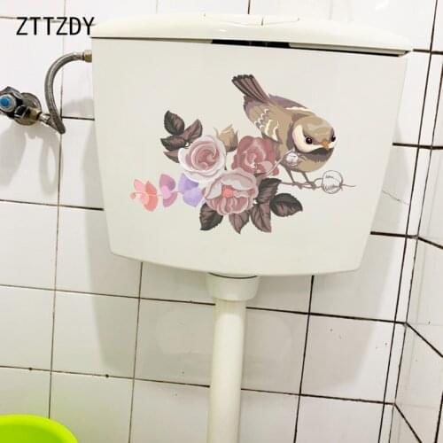 ZTTZDY 26.9×19.1CM Classic Cartoon Flowers And Birds WC Toilet Stickers Home Room Wall Decor T2-1376