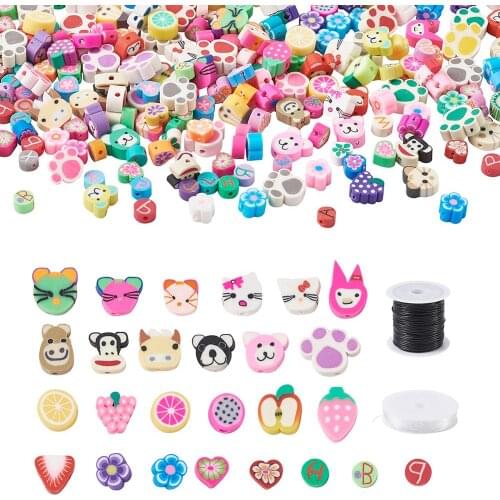 1Set Clay Beads with Waxed Polyester Cords and Elastic Crystal Thread Kit Mixed Color for DIY Jewelry Making Accessories