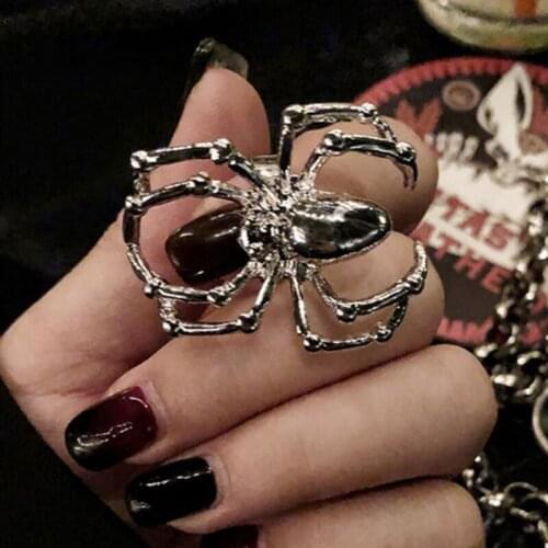 2021 Neo Gothic Simulation Spider Rings Punk Style Halloween Spoof Tricky Toy Accessories Halloween Spider Rings for Unisex