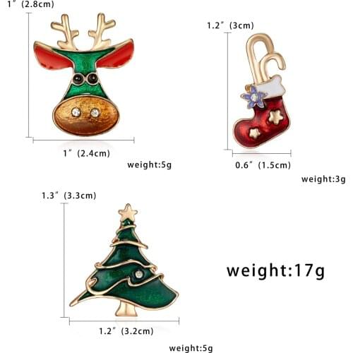 3pcs/set Merry Christmas Brooches Christmas Socks Christmas Tree Elk Enamel Badge Small Brooch Women Fashion Party Jewelry Gifts