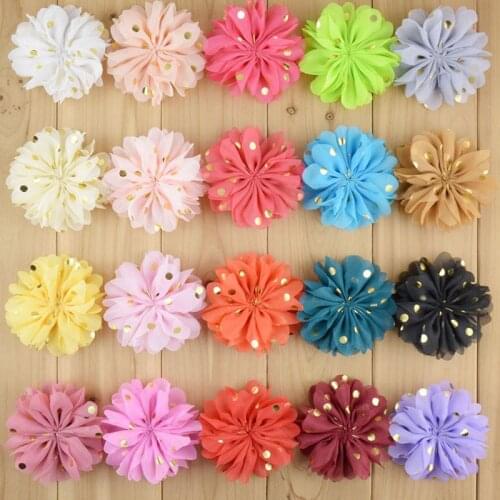 300pcs/lot 22 Color U Pick 3" Dots Chiffon Ruffled Flowers Sewed Ballerina Hair Flower For Kids Girls Hair Accessories MH76