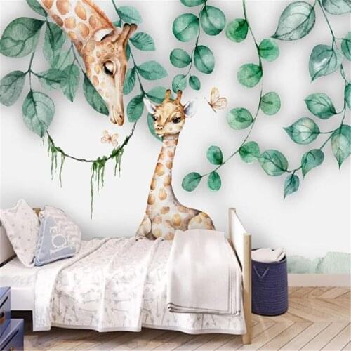 Milofi custom 3D wallpaper mural Nordic minimalist leaves cute animal giraffe childrens house background wall