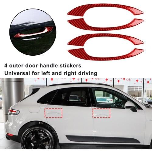 4Pcs Door Handle Trim Waterproof Anti-scratch Carbon Fiber Red Exterior Door Handle Trim Cover for Porsches Macan 2014-2021