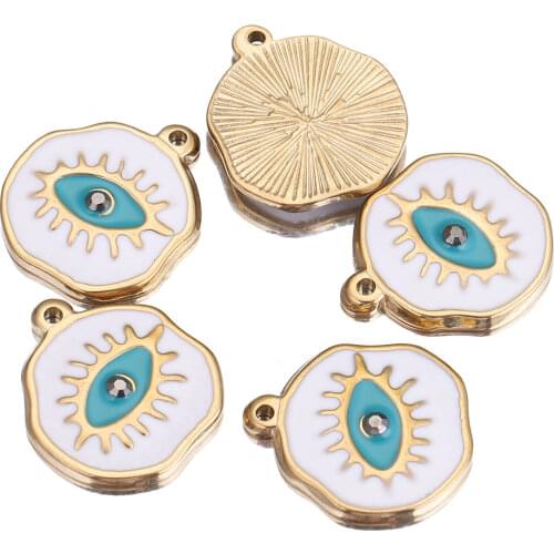 5pcs/lot Gold Blue Evil Eye Stainless Steel Charm Pendants Connectors for DIY Earrings Jewelry Making Supplies Items Wholesale