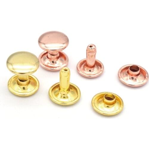 50/100sets 10mm Rose Gold Double Cap Rivets Round Rapid Antique Button Studs Purse Bags Handbags Shoes Belts Leather Supplies