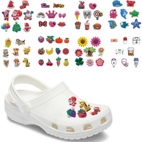 8PCS Cute Flower Fruit Animals PVC Shoe Charms Medical Accessories Dinasaur Decorations Heart Rainbow Ornaments Kids Gift