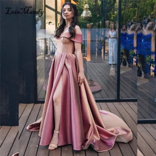 Glitter Sequined Long Prom Dresses 2021 Elegant Off Shoulder Dress Woman Party Night Sexy High Split Turkish Evening Gowns