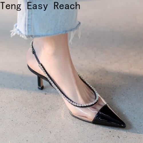 Patent Leather Sandals Women Back Strap Pointed Toe Thin Heels Genuine Leather Womens Pumps Luxury Brand Classic Design Shoes