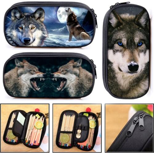 Cool Howling Wolf Print Cosmetic Cases Pencil Bag Teenager Boys Stationary Bag Kids Pencil Box Children School Case Makeup Bags