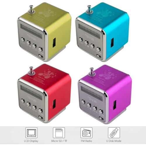 TD-V26 Mini Digital FM Radio Speaker Portable FM Radio Receiver with LED Display Screen Loudspeaker Support TF Card 4 Colors
