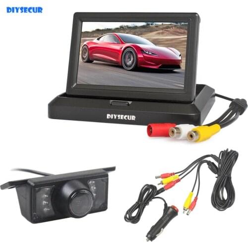DIYSECUR Wired 5" 800 x 480 Foldabel Car Monitor Night Vision Backup Reverse Camera Car Rear View Camera