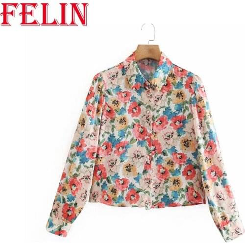 FELIN 2021 Women High Quality Shirts Za Chic Floral Printed Oversized Button Shirts Comfortable Mujer Tops Casual Blouses