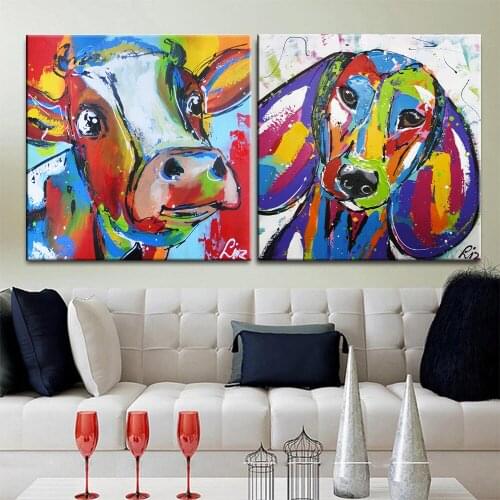 Graffiti Cute Animals Dogs Cow Canvas Painting Colorful Printed Poster and Prints Painting For Living Room Home Decorations