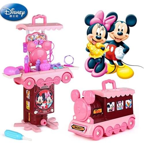 Disney Cartoon Mickey Minnie girl make up toy little train dress up set childrens birthday gift simulation toy