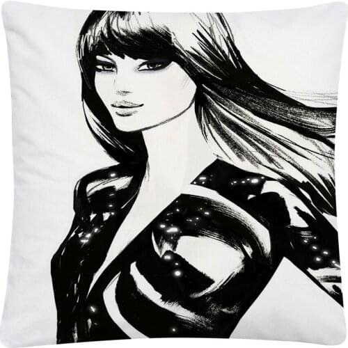Exquisite Female Model Cartoon Pattern Soft Short Plush Cushion Cover Pillowcase Home Sofa Car Decoration Pillowcase 45X45Cm