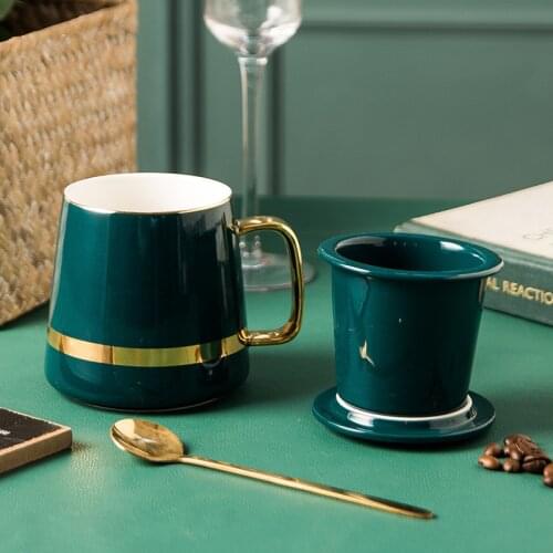 Nordic Ceramic Teacup Office Cup Filtering Tea Making Mug Mug with Lid Spoon Water Cup Tea Separation Cup