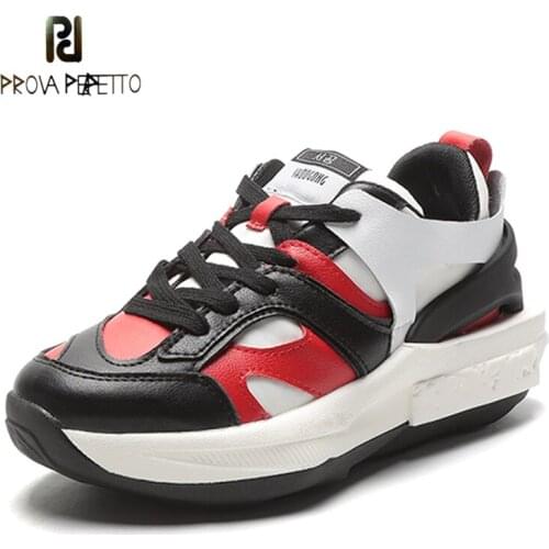 Thick-soled Leather Color Matching Old Shoes Autumn New Fashion All-match Platform Shoes Cross West Big Red Sneakers Cool