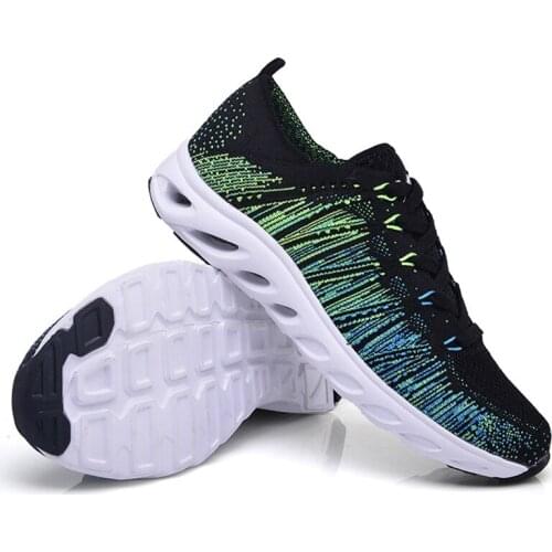 Summer Flying Woven Breathable Mens Shoes Mesh Casual Sports Shoes Shock Absorbing Perforated Running Knit Sneakers Men