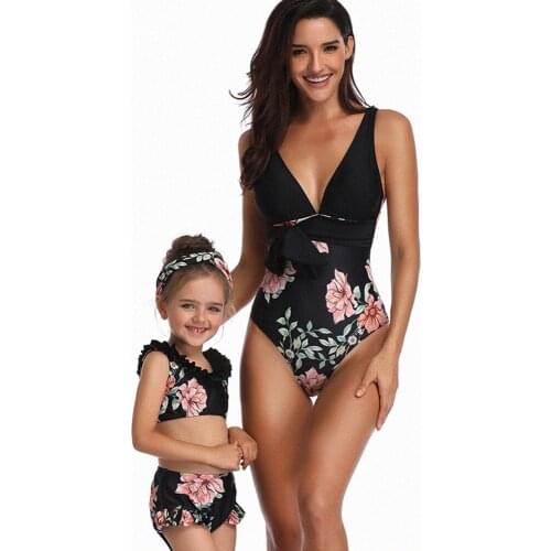 Swimwear Floral Print Children Beachwear Bathing Suits 3-12Years Family Matching Swimsuit Lady Bikini Girls Swimsuit With Shorts