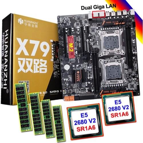 HUANANZHI X79-4D Motherboard with HI-SPEED M.2 NVME SSD Slot Dual CPU Intel Xeon E5 2680 V2 Big Brand RAM 128G(4*32G) REG ECC