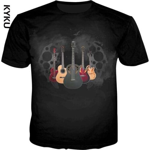 KYKU Men 3d T-shirts Guitar Print T Shirts Male Hip Hop T shirt Black Hipster Summer Tops Men Tees Rock Streetwear