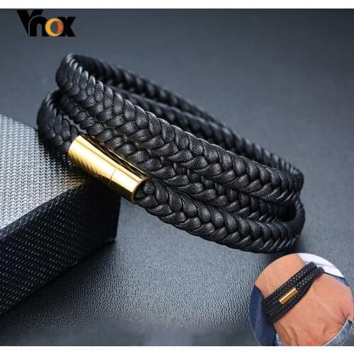 Vnox Long Strap Braided Genuine Leather Bracelet for Men Handmade Layered Male Wrap Bracelets Male Casual Jewelry