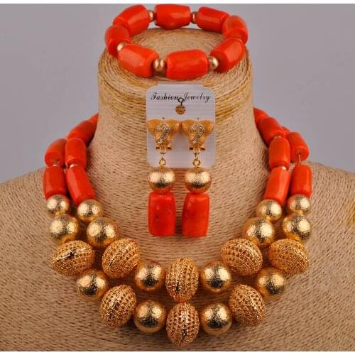 Orange Coral African Wedding Jewelry Sets Nature Coral Nigerian Beads Bridal Jewellery Set for Women Big Design Necklace Set