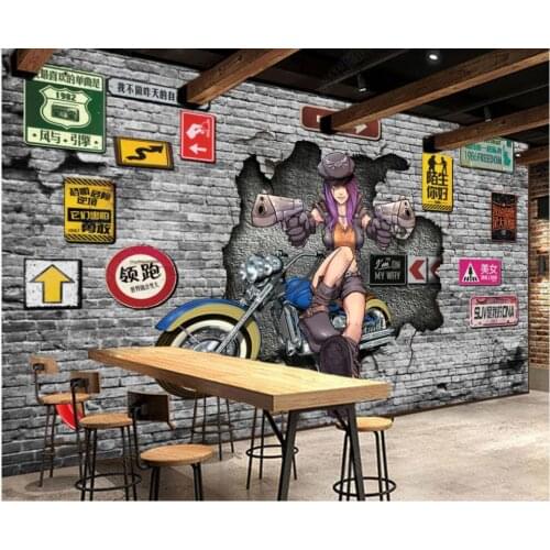 Custom mural 3d photo wallpaper Retro 3D beauty motorcycle dining bar in the living room wallpaper for wall 3 d in rolls