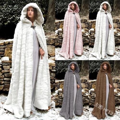 New Winter Women Cloak High Quality Designer Female Vintage Thick Hooded Floor-Length Medieval Long Cape With Hoods Overcoat