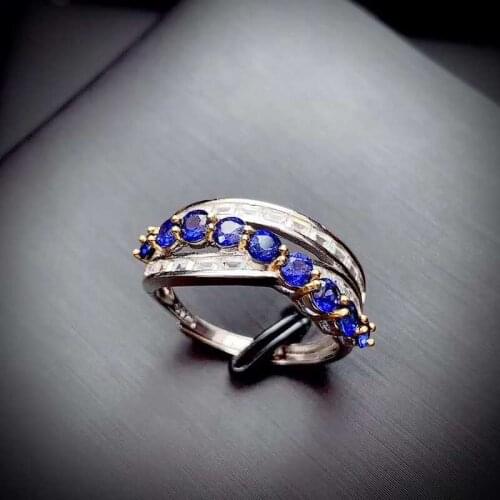 Natural Good Fire Color Sapphire Ring S925 Sterling Silver Fine Fashion Jewelry for Women Free Shipping MeiBaPJFS