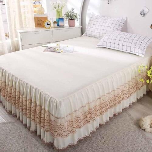 Cilected INS Simple Lace Bed Skirt Non-Slip Bedspread Princess Style Single Double Mattress Protection Cover Solid Color Sheets